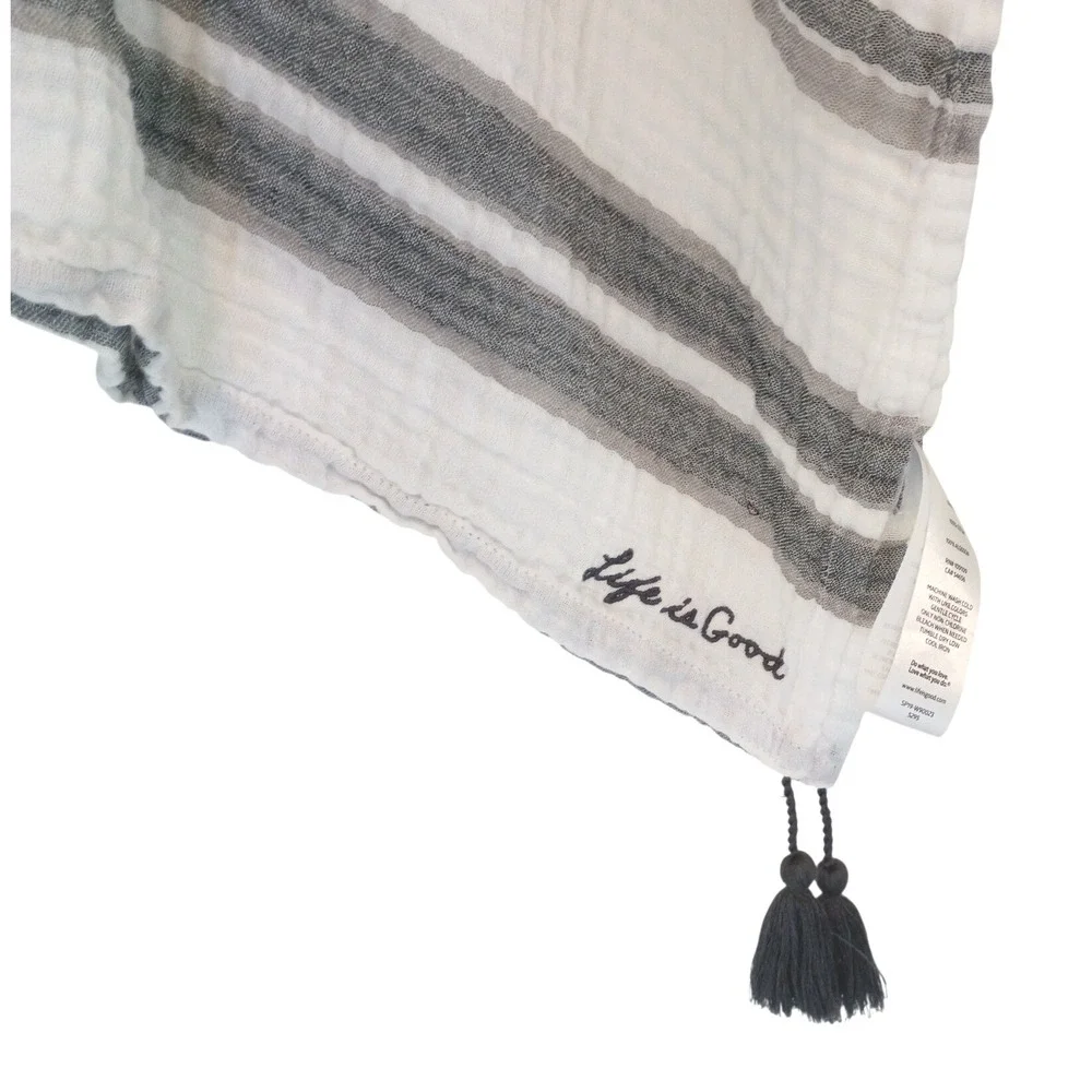 Life is Good Womens White Grey Striped Cotton Gauze Kaftan Cover Up‎ M/L